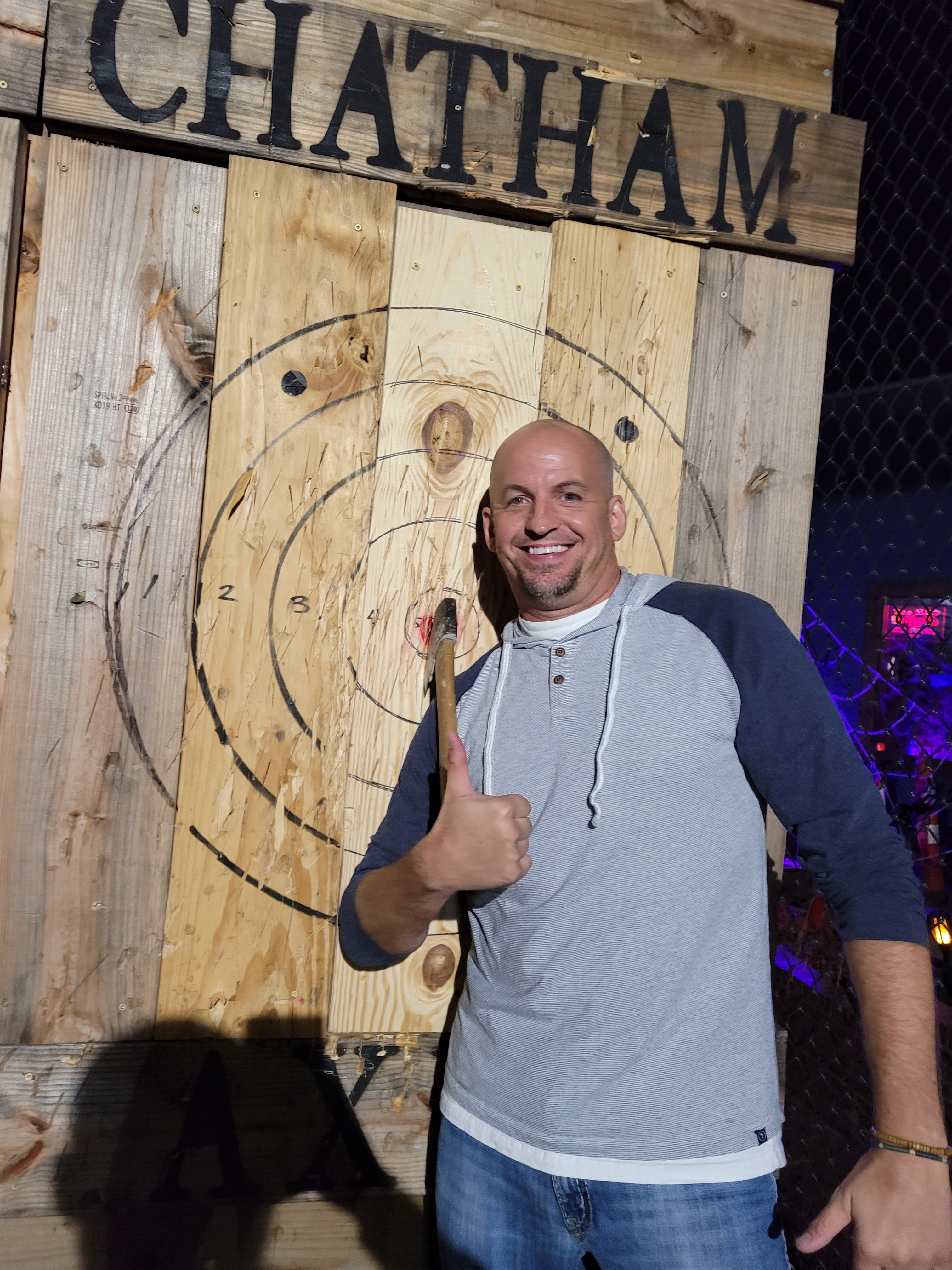 Two Chatham Axes customers celebrating a bullseye